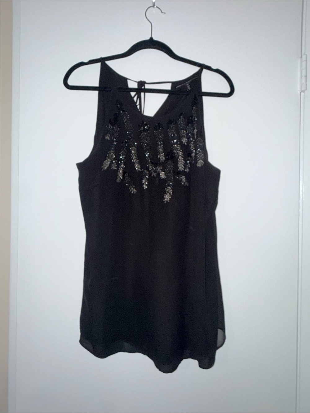 White House Black Market Black Beaded Halter-Style Camisole